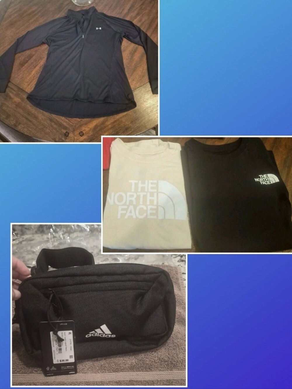 New North Face Women Tshirts , New Adidas Belt Ba  & Pre Owned UA Half Zip Tech